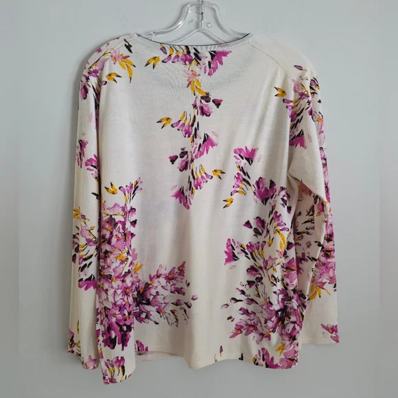 ESCADA | 100% Wool Sweater Floral Purple Cream Sz XL - Picture 2 of 6